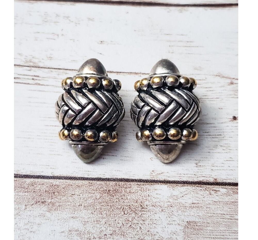 Vintage Clip On Earrings - Chunky Silver Tone with Gold Tone Detail